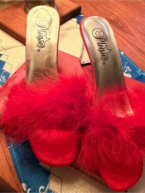 Pleaser Red Marabou Slide Heels! Saucy and a little Sassy!